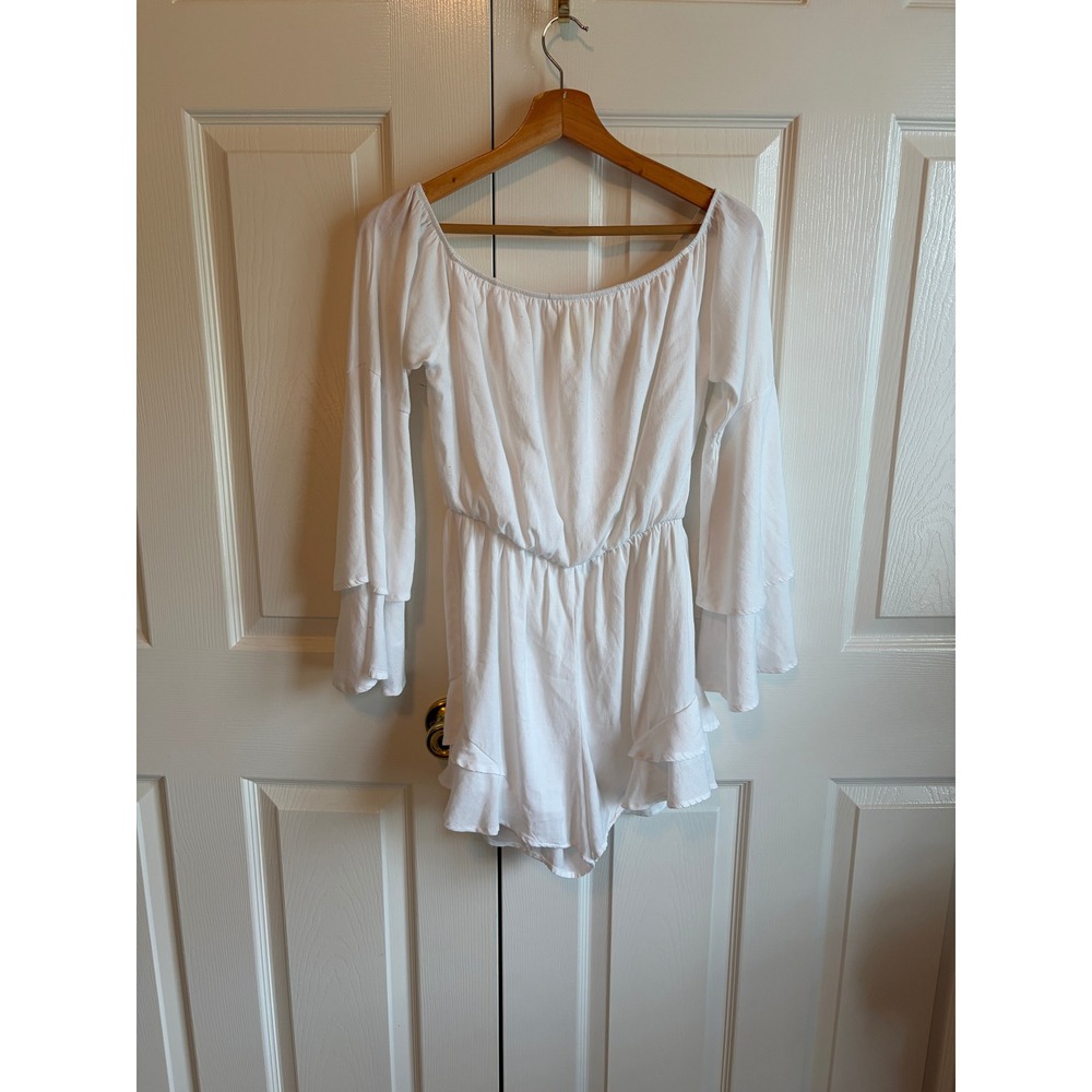 Altar'd State White Ruffle Bell Sleeve Romper Off Shoulder Fairy Whimsical M